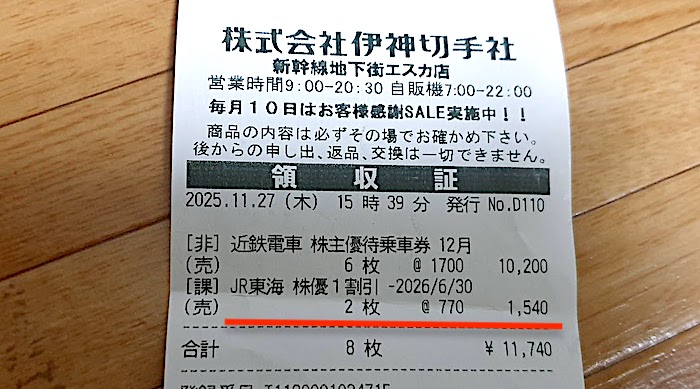 新幹線　株主優待券